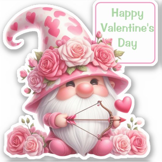 Sticker Gnome rose Valentine Cupid Contour (Devant)