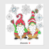 Sticker Gnomes de caricature mignons et flocons de neige N (Feuille)