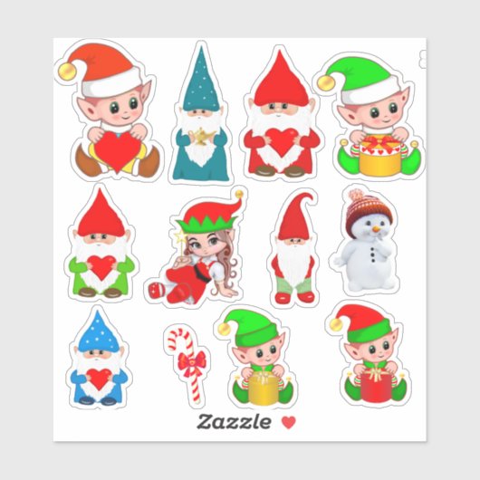 Sticker Gnomes de Noël, elfes et bonhomme de neige (Feuille)