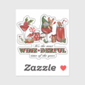 Sticker Gnomes de Noël scandinaves mignons avec verre de v (Feuille)