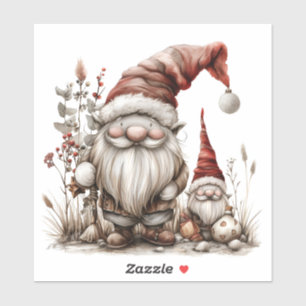 Sticker Gnomes scandinaves Rouge Aquarelle Père Noël