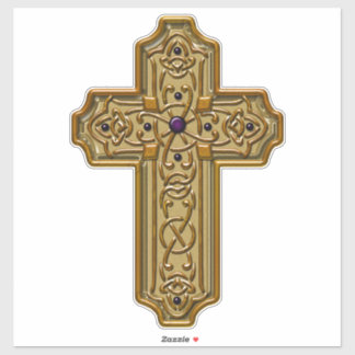 Sticker Gold Bejeweled Celtic Style Cross 