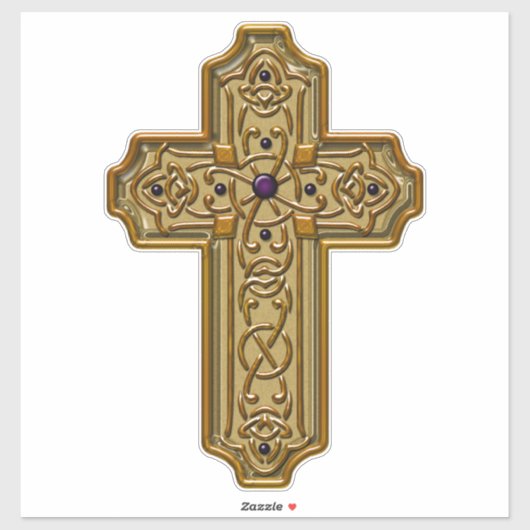 Sticker Gold Bejeweled Celtic Style Cross (Feuille)