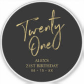 Sticker Gold & Black 21e fête d'anniversaire Favor Merci (Devant)