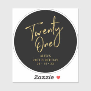 Sticker Gold & Black 21e fête d'anniversaire Favor Merci