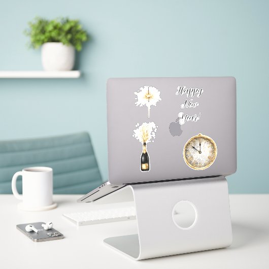 Sticker Gold Black New Year's Eve Day Celebration (Ordinateur portable sur le bureau)