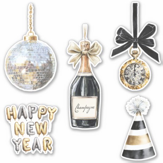 Sticker Gold Black New Year's Eve Silver Ball Celebration (Devant)