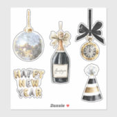 Sticker Gold Black New Year's Eve Silver Ball Celebration (Feuille)