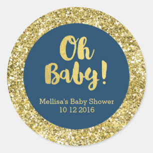 Sticker Gold Blue Baby shower Oh Baby Favor