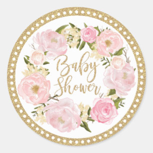 Sticker Gold Blush Rose Floral Baby shower Favoris