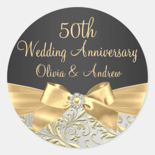Sticker Gold Bow & Floral Swirl 50e Anniversaire