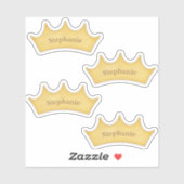 Sticker Gold Crown Kids School & Home Nom personnalisé (Feuille)