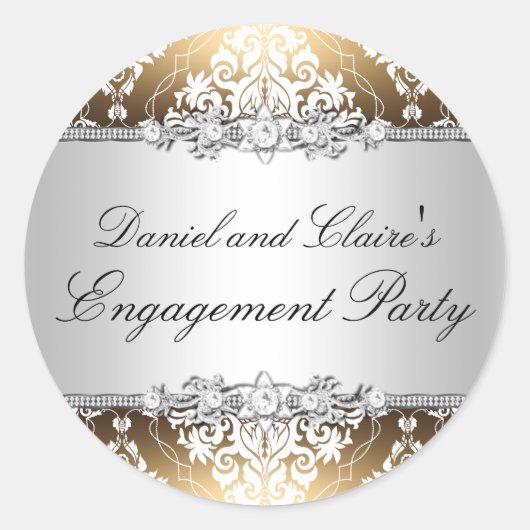 Sticker Gold Elegant Damask Engagement Party (Devant)