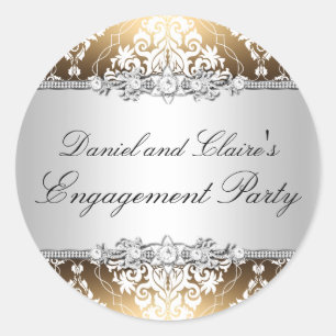 Sticker Gold Elegant Damask Engagement Party