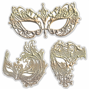 Sticker Gold Filigree Venetian Mardi Gras Masques Art