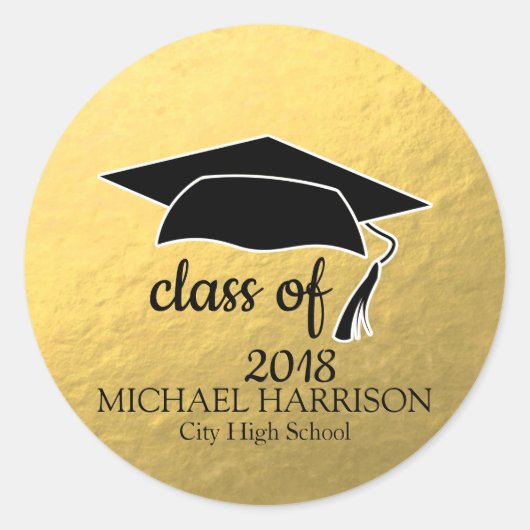 Sticker Gold Graduker Black Mortar Board & Text (Devant)