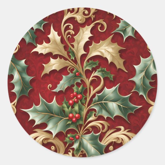 Sticker Gold Green Feuille Red Christmas Holiday (Devant)
