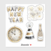 Sticker Gold Grey Happy New Year (Feuille)