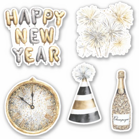 Sticker Gold Grey Happy New Year (Devant)