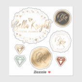 Sticker Gold Heart Gem & Confetti Custom Made Company Logo (Feuille)