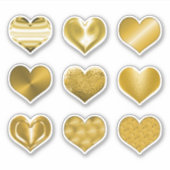 Sticker Gold Hearts Faux Metallic Set de 9 Amours (Devant)