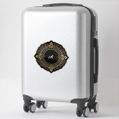 Sticker Gold On Black Circular Ornate Frame (Sur valise)