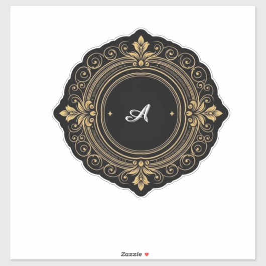 Sticker Gold On Black Circular Ornate Frame (Feuille)