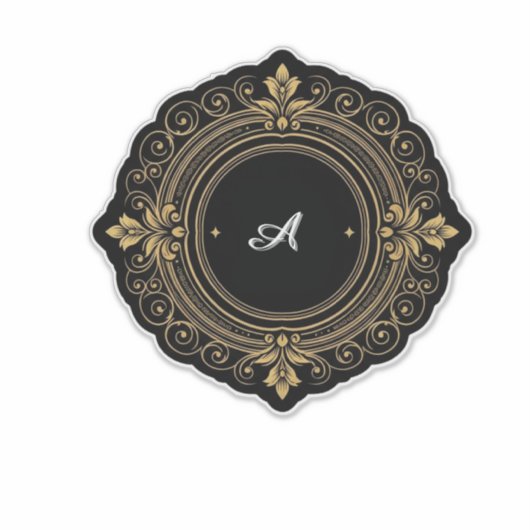 Sticker Gold On Black Circular Ornate Frame (Devant)