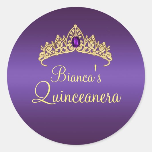 Sticker Gold & Purple Gem Tiara Quinceanera (Devant)
