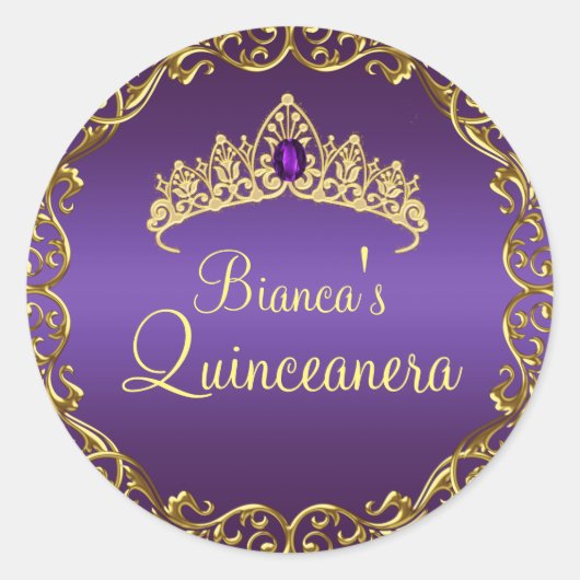 Sticker Gold & Purple Gem Tiara Quinceanera (Devant)