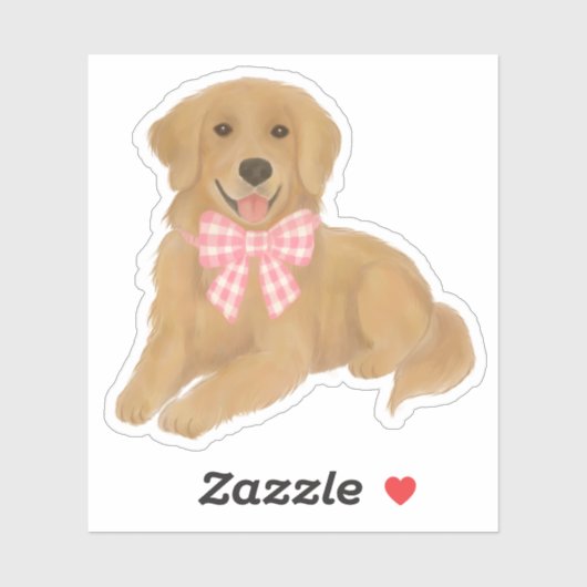 Sticker Golden Retriever avec Pink En vichy Bow Party Favo (Feuille)