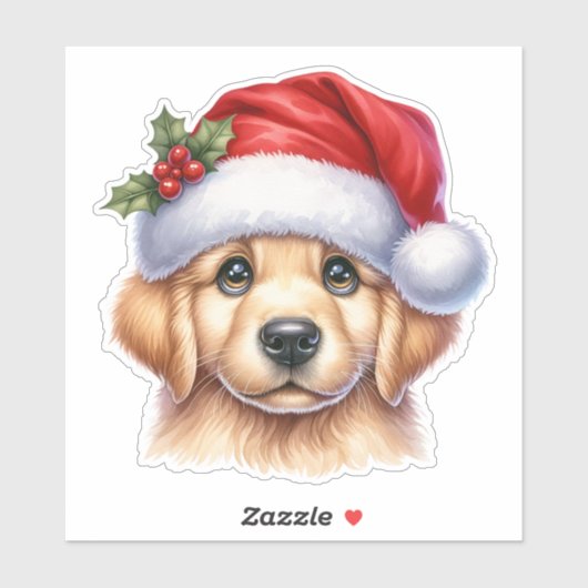 Sticker Golden Retriever Chien avec le Père Noël Style-825 (Feuille)