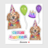 Sticker Golden Retriever Chien Joyeux groupe d'anniversair (Feuille)