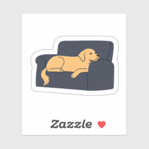 Sticker Golden Retriever Couché sur le Canapé Dessin Mig