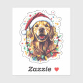 Sticker Golden Retriever Funny dog Christmas Santa Hat lig (Feuille)