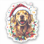 Sticker Golden Retriever Funny dog Christmas Santa Hat lig (Devant)