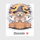 Sticker Golden Retriever Halloween Witch Chien classique T (Feuille)