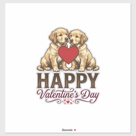 Sticker Golden Retriever Joyeuse Saint-Valentin (Feuille)