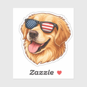 Sticker Golden Retriever patriotique avec drapeau américai