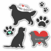Sticker Golden Retriever Silhouette and Pawprints Group (Devant)