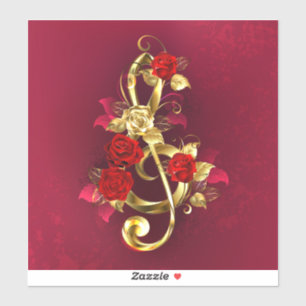 Sticker Golden Treble Clef avec fleurs Roses