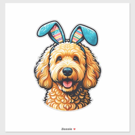 Sticker Goldendoodle de Pâques Chien portant des oreilles (Feuille)