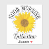 Sticker Good Morning Sunflower Nom personnalisé (Feuille)