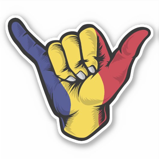 Sticker Good Vibes Shaka Hand Romania Drapeau (Devant)
