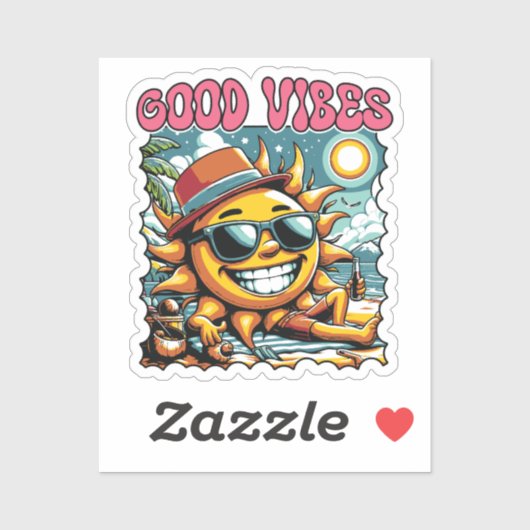 Sticker Good Vibes - Sunshine - Été rétro (Feuille)