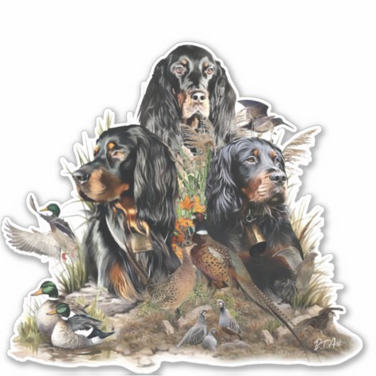 Sticker Gordon Setters, Passion pour les oiseaux, Art (Devant)