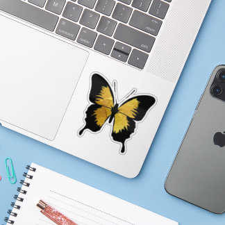 STICKER GORGEANT BUTTERFLY BRILLANT OR JAUNE NOIR CONTOUR