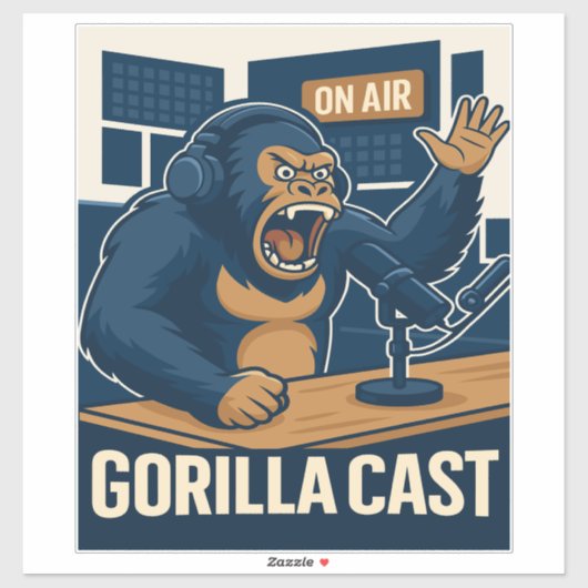 Sticker Gorilla Podcast en studio drôle de podcaster (Feuille)