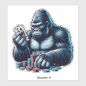 Sticker gorilla singe jouer aux cartes poker casino (Feuille)