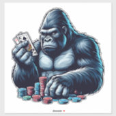 Sticker gorilla singe jouer aux cartes poker casino (Feuille)